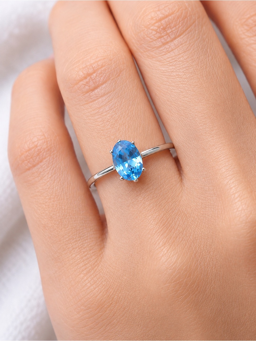 Sky Blue Topaz Oval Solitaire and 925 Sterling Silver Ring - Size 7 (NEW)